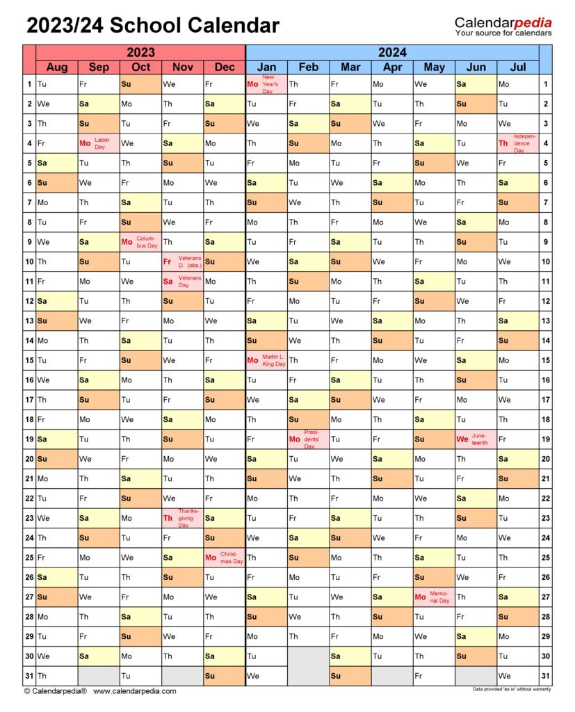 2023-2024 School Calendar Template