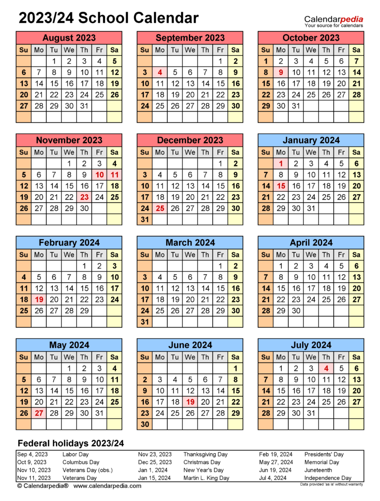 2023-2024 School Calendar Template