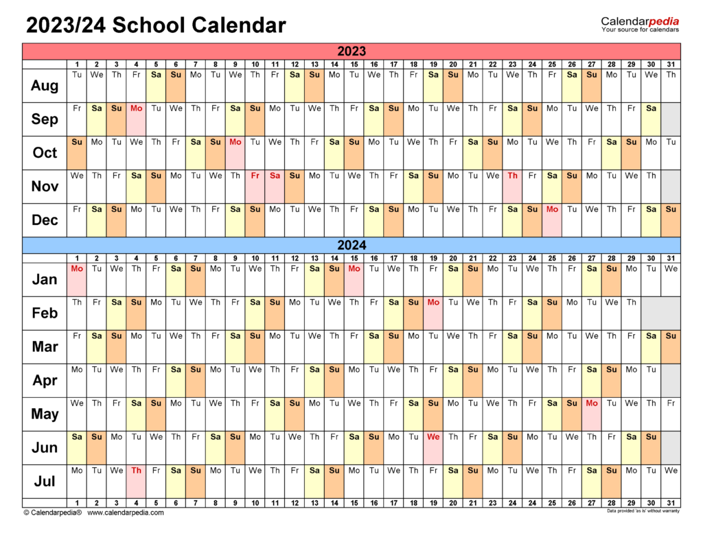 2024-2023 School Calendar Template - 2024 Calendar Printable