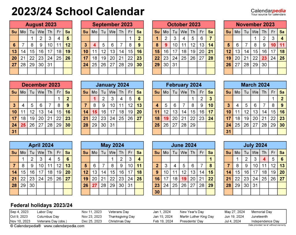 2024-2023 School Calendar Template