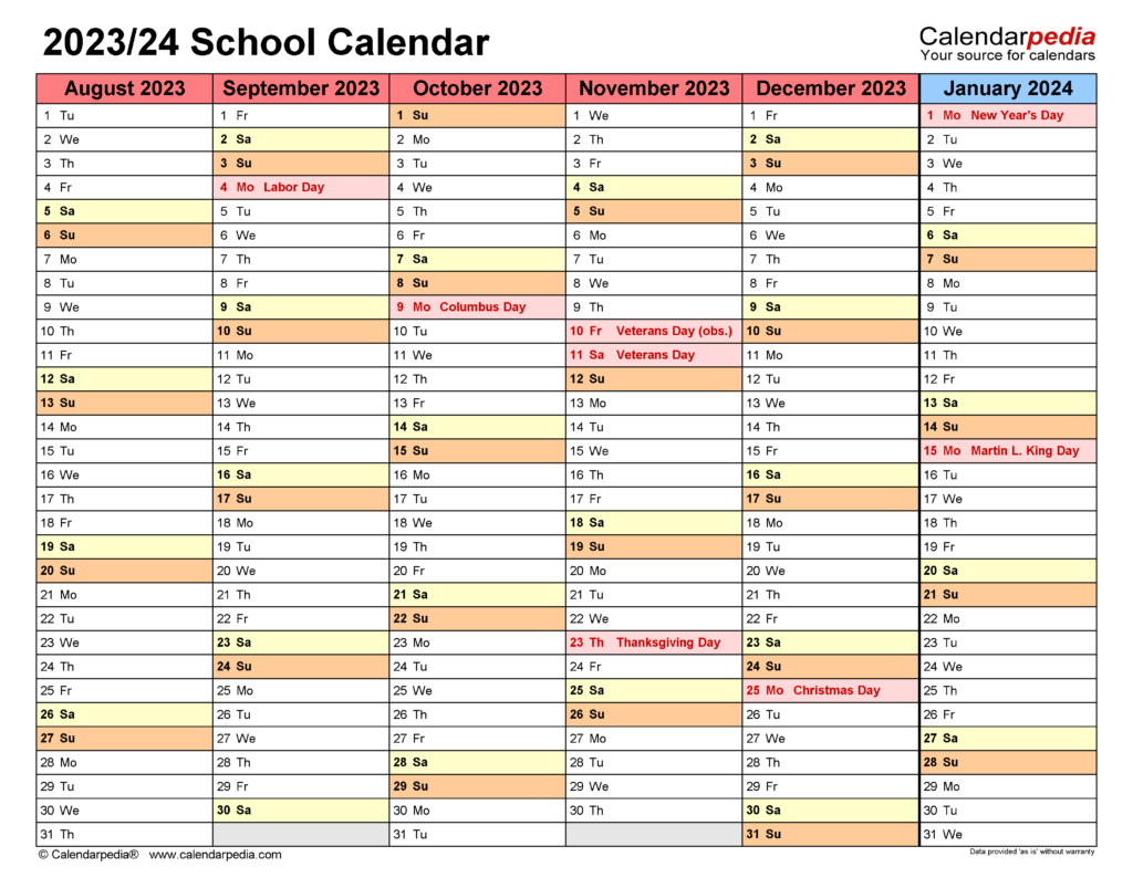 School Calendar 2023 2024