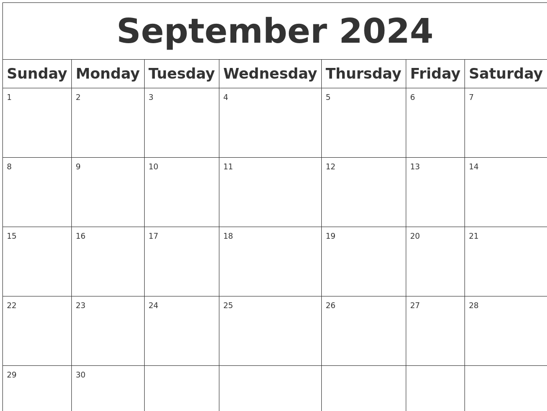 September 2024 Printable Calendar 2024 Calendar Printable