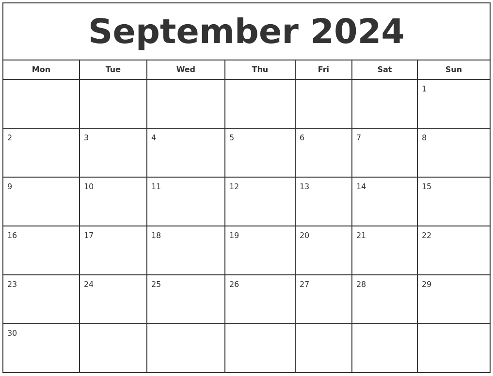 Calendar For September 2024 2024 Calendar Printable