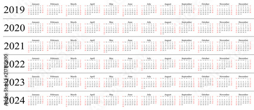 6 Year Calendar 2019 To 2024