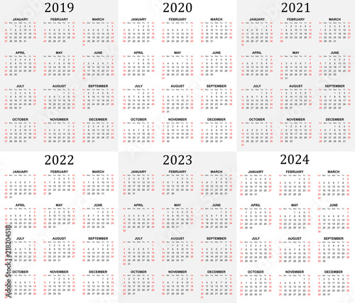 6 Year Calendar 2019 To 2024