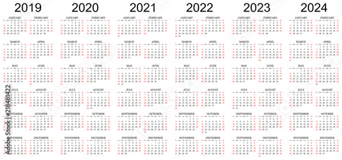 6 Year Calendar 2019 To 2024