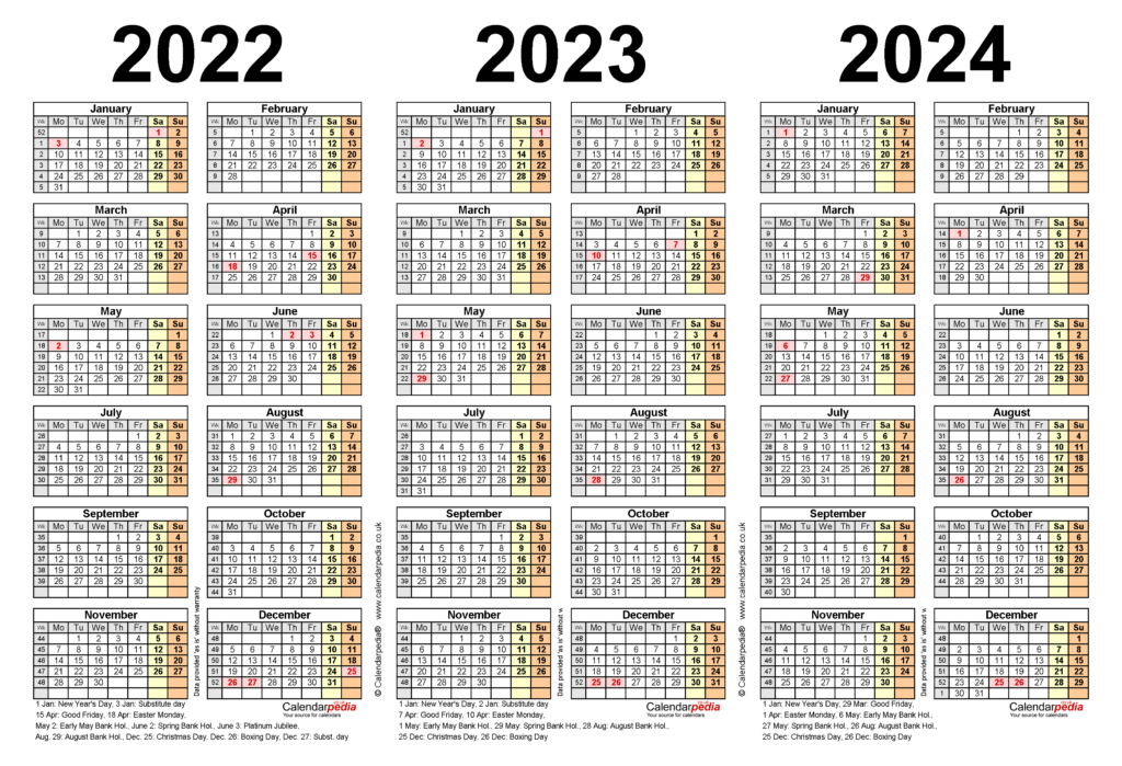 Calendar 2022 2023 2024