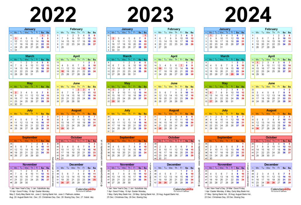 Calendar For 2022 2023 And 2024