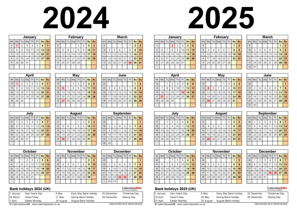 2 Year Calendar 2024 2025 - 2024 Calendar Printable