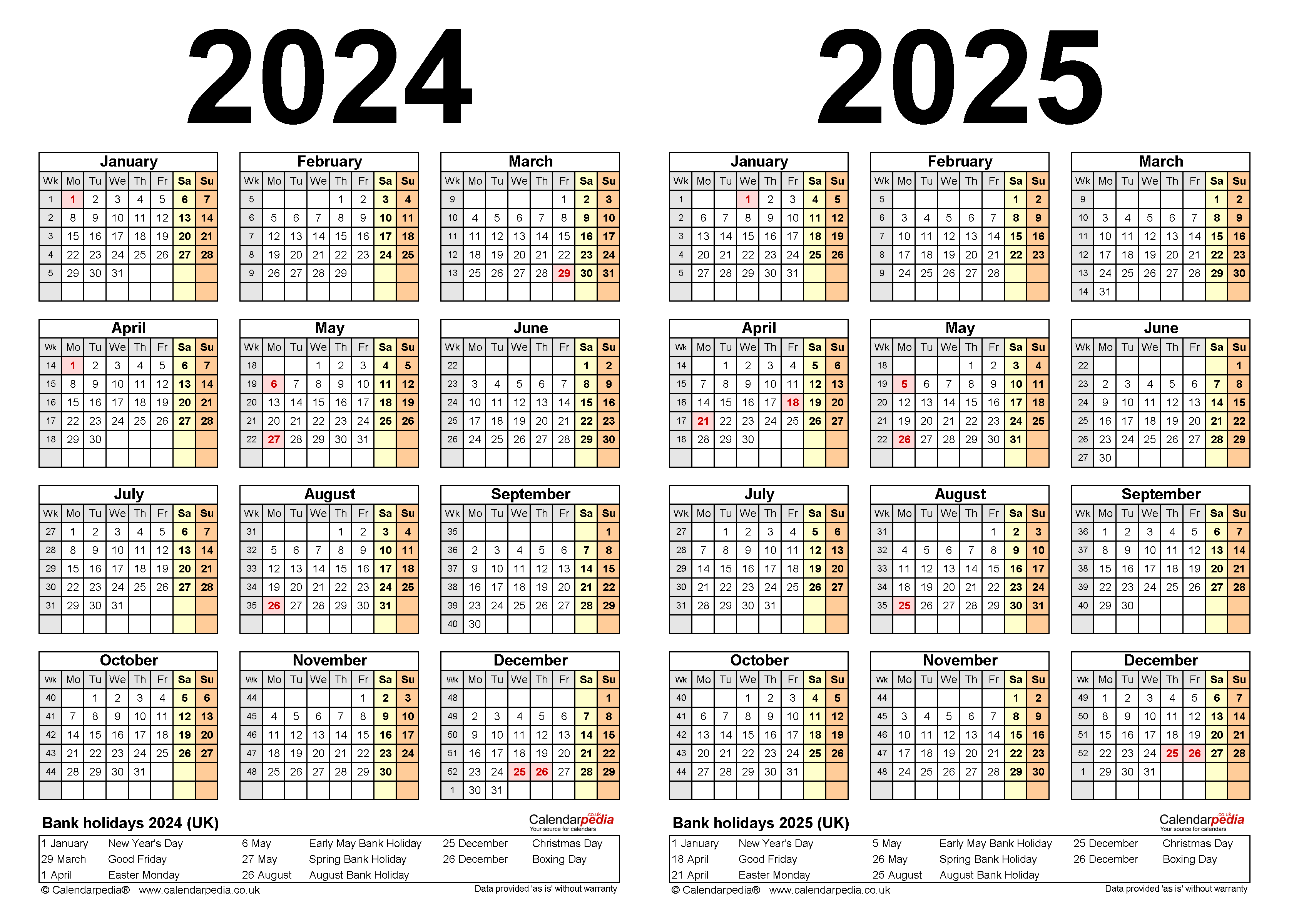 2 Year Calendar 2024 2025 - 2024 Calendar Printable