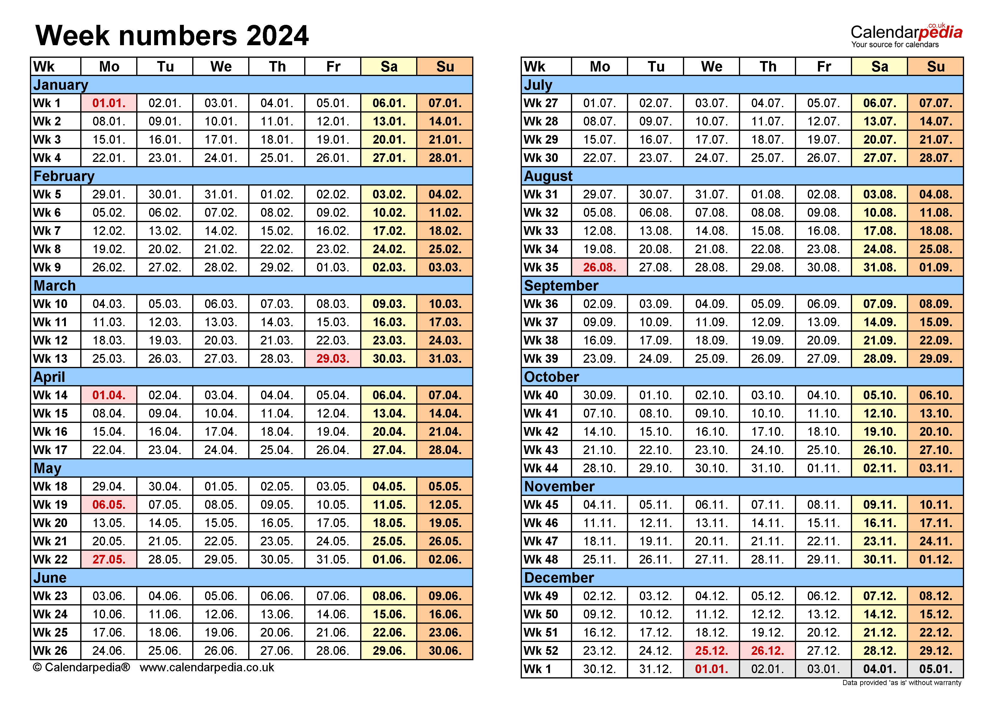 Week Numbers 2024 With Excel Word And PDF Templates 2024 Calendar