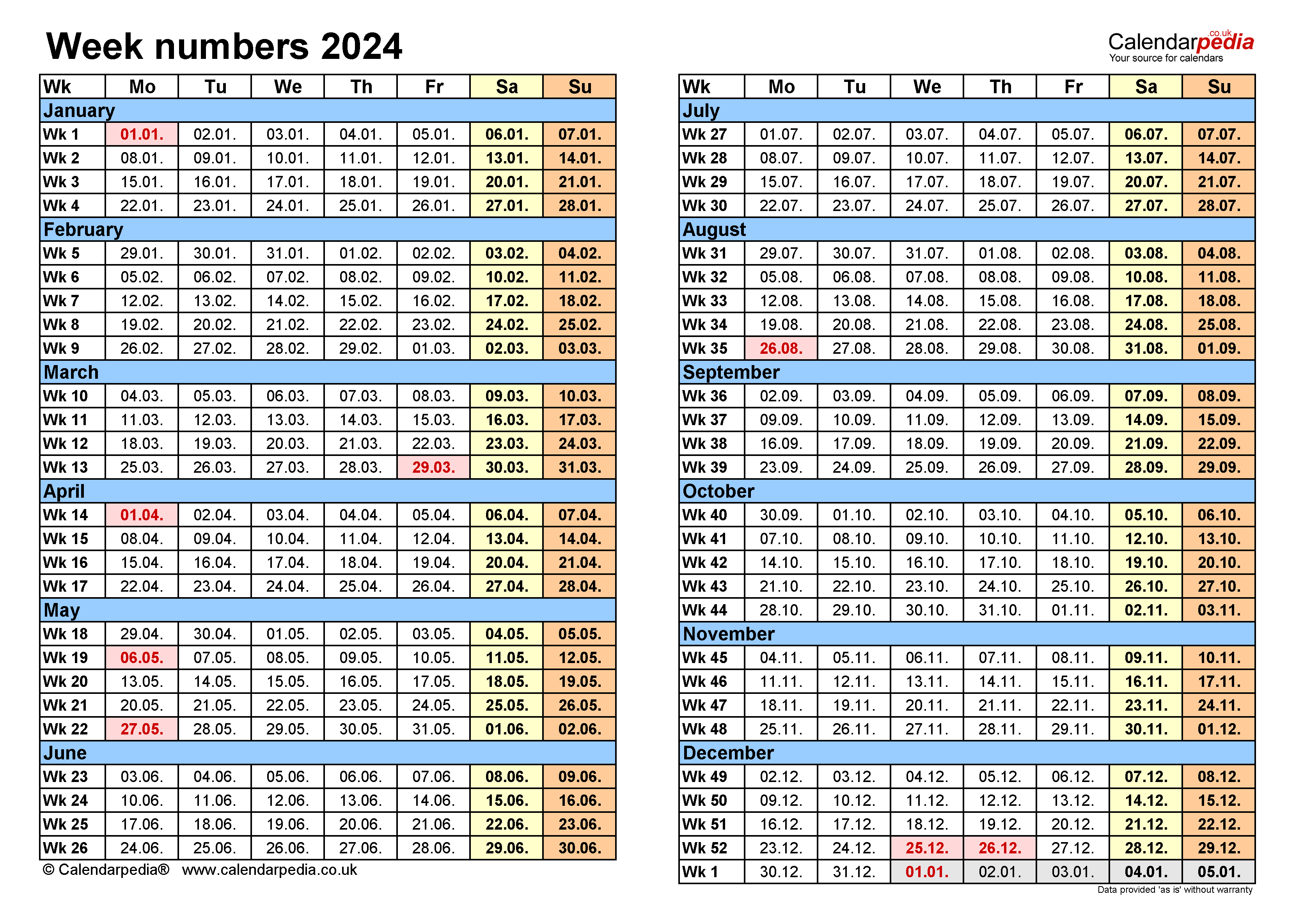 2024 Calendar Week Numbers - 2024 Calendar Printable