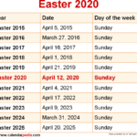 Easter Calendar 2024