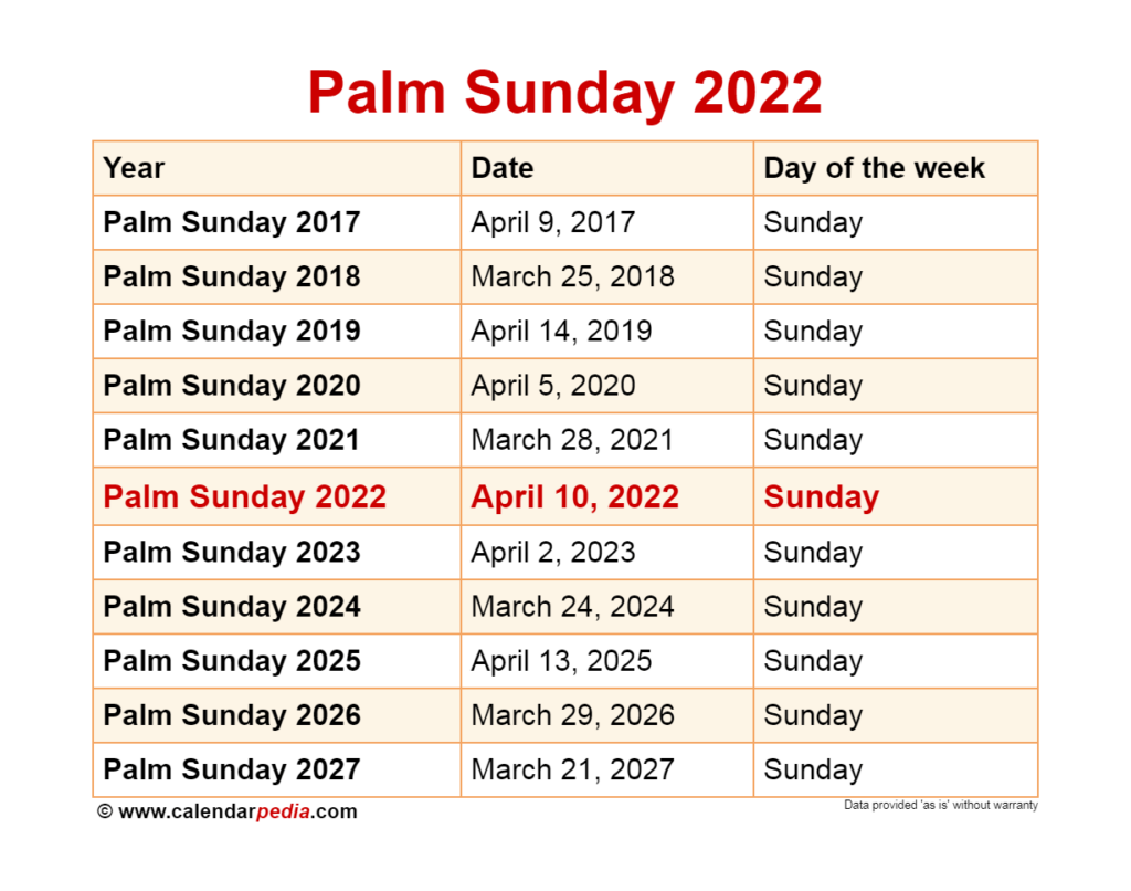 Palm Calendar Stops 2024