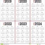 Calendar For 2019 To 2024