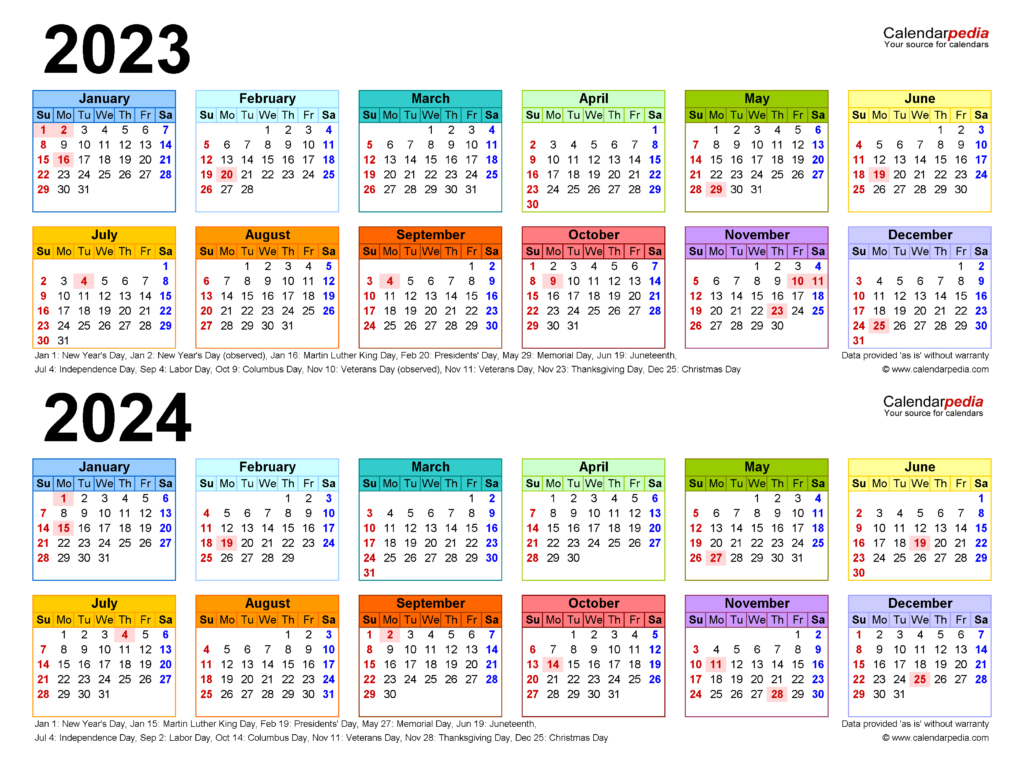2 Year Calendar 2024 And 2023