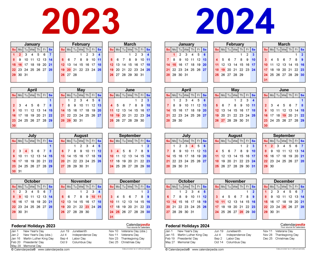 2 Year Calendar 2024 And 2023