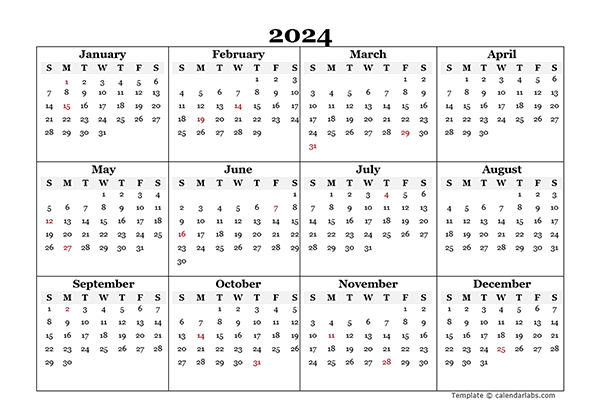 Word 2024 Calendar