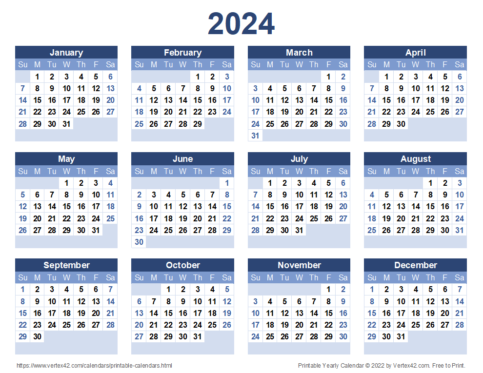 Free Printable Calendar Template 2024