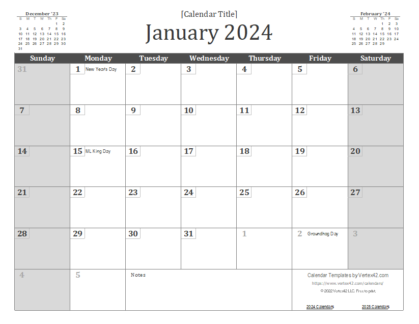 2024 Monthly Calendar Template