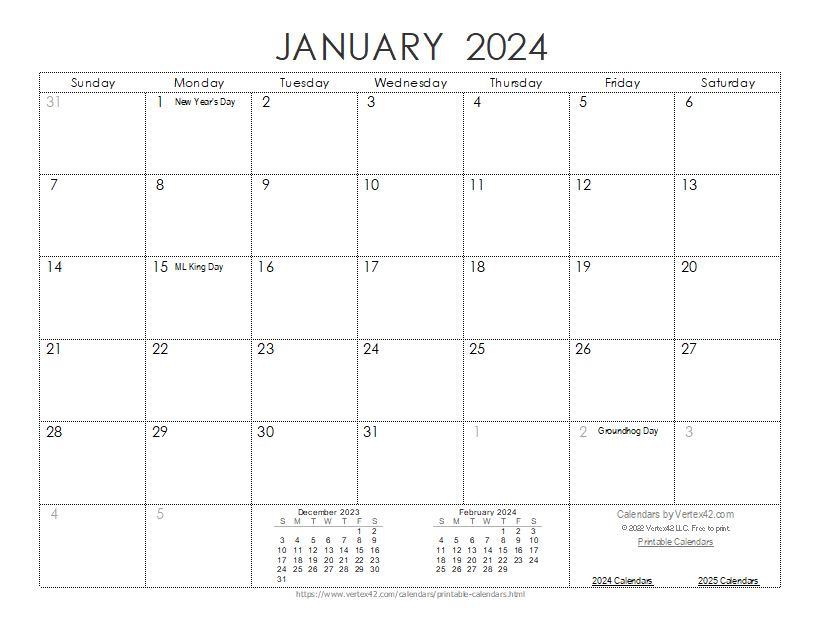 Calendar 2024 Printable Monthly