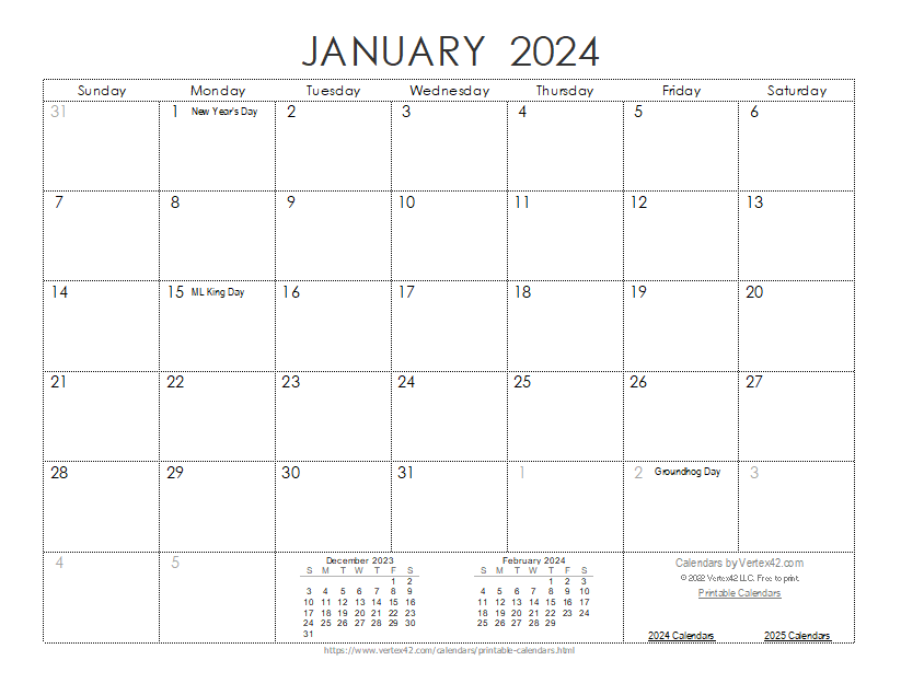 Monthly Calendar Printable 2024