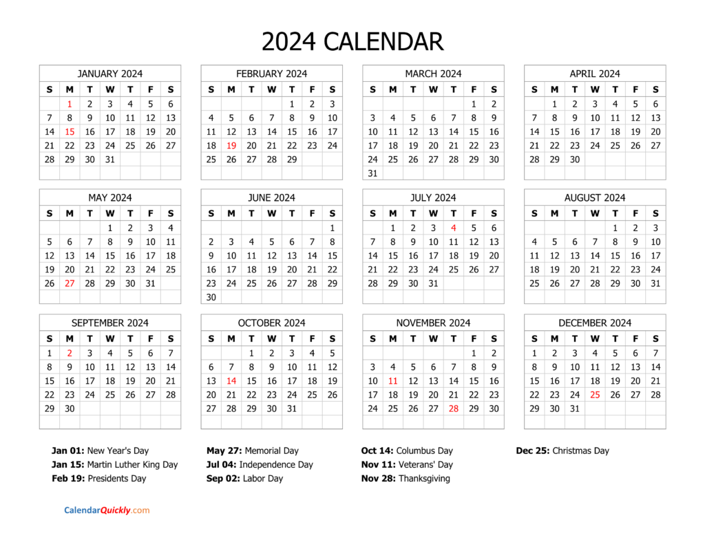 2024 Calendar 2023 With Holidays