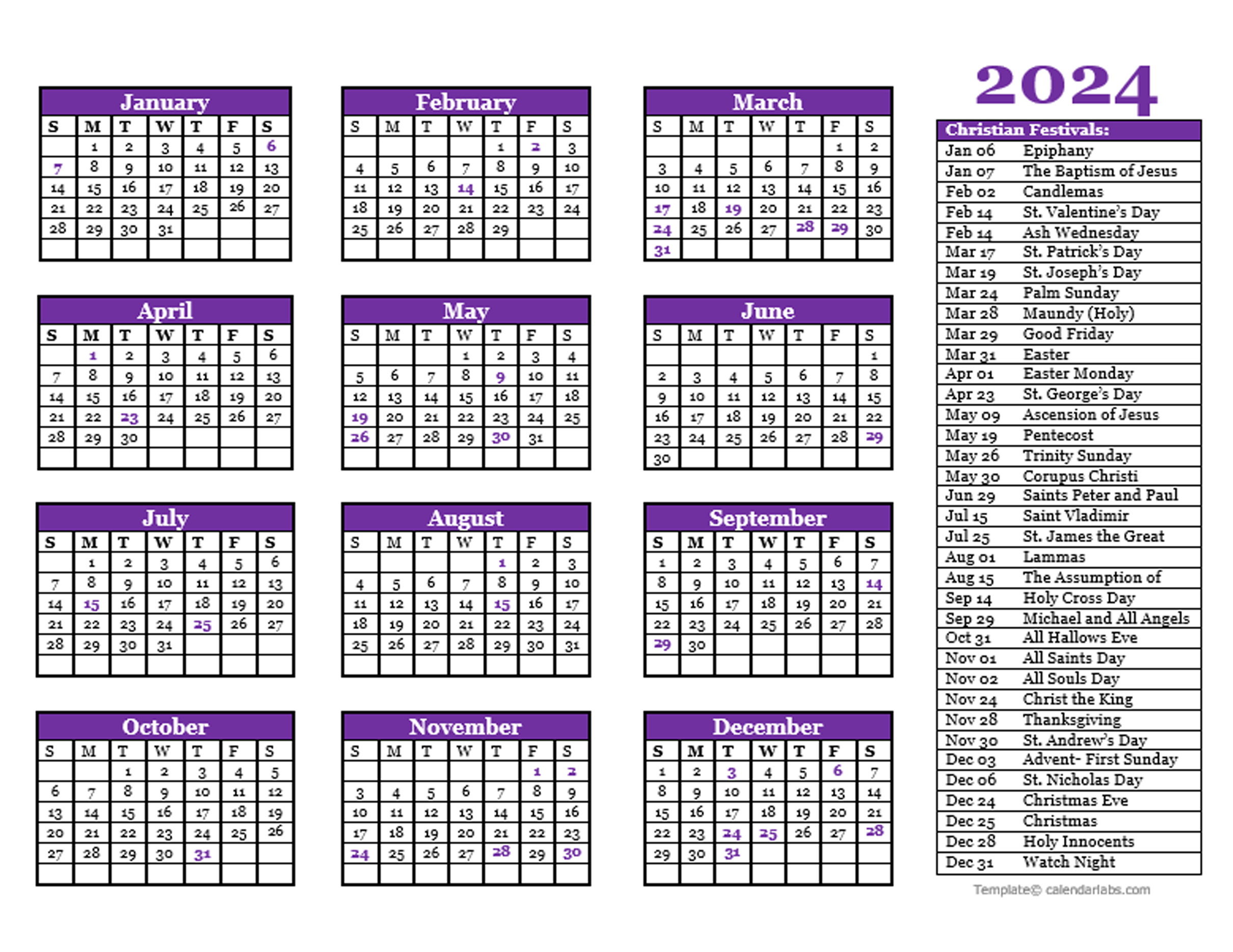 2024 Christian Calendar 2024 Calendar Printable