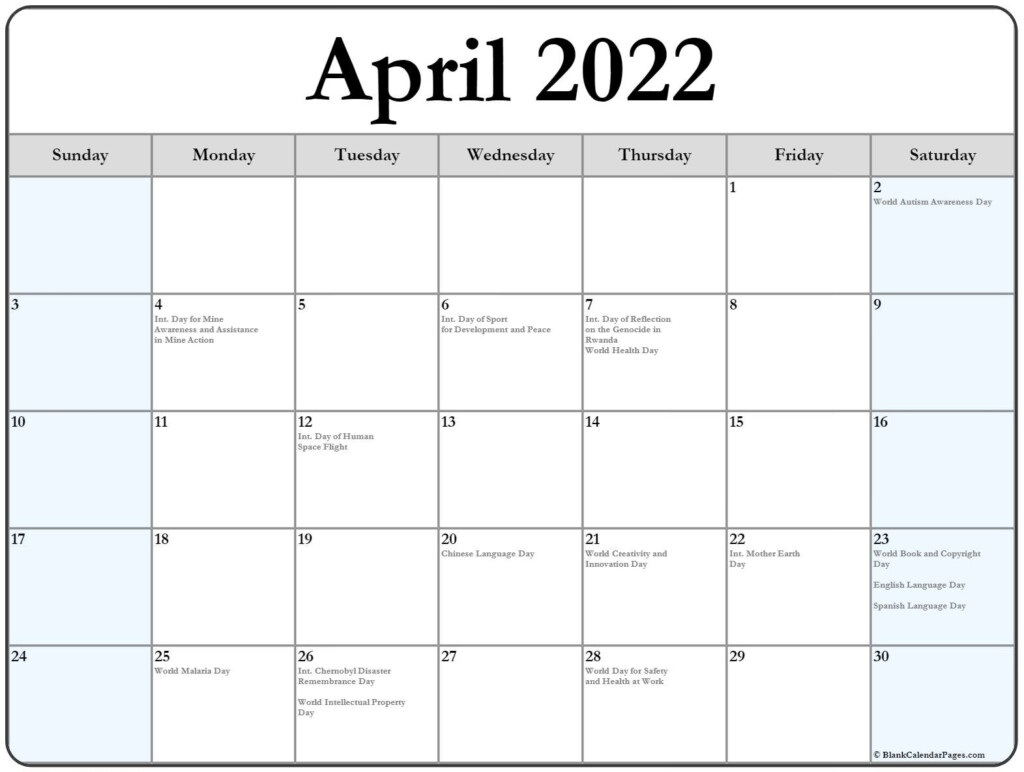 April Calendar 2024 With Holidays