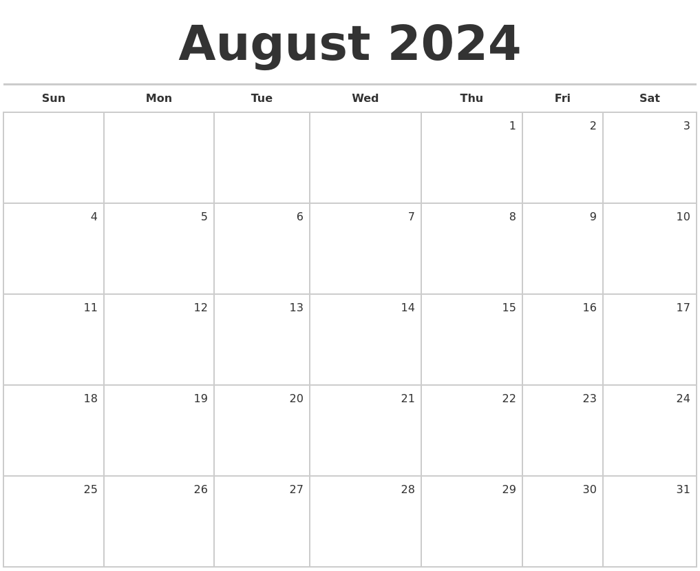 2024 Calendar August