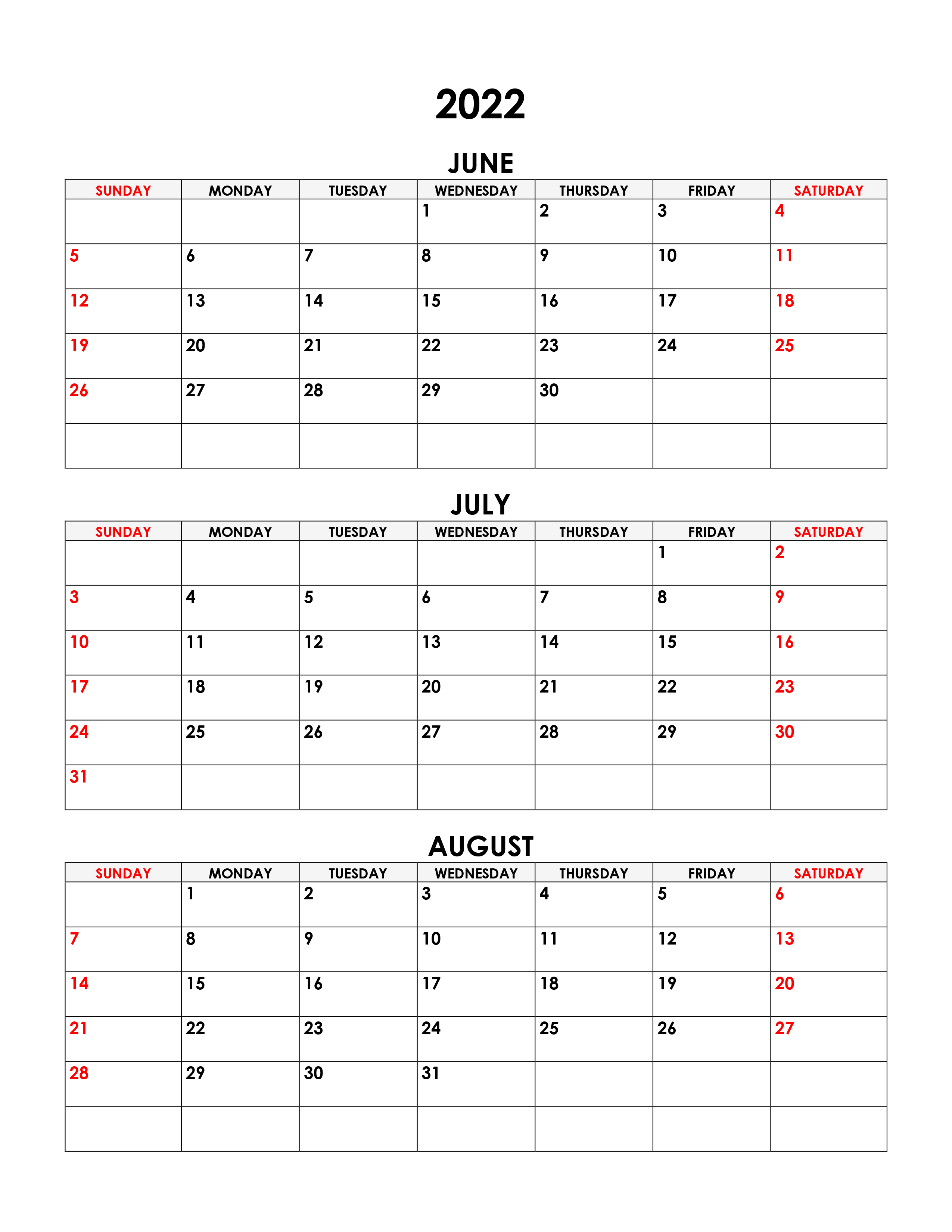 June July August 2024 Calendar 2024 Calendar Printable