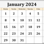 January 2024 Calendar Celebration