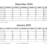 December January Calendar 2024