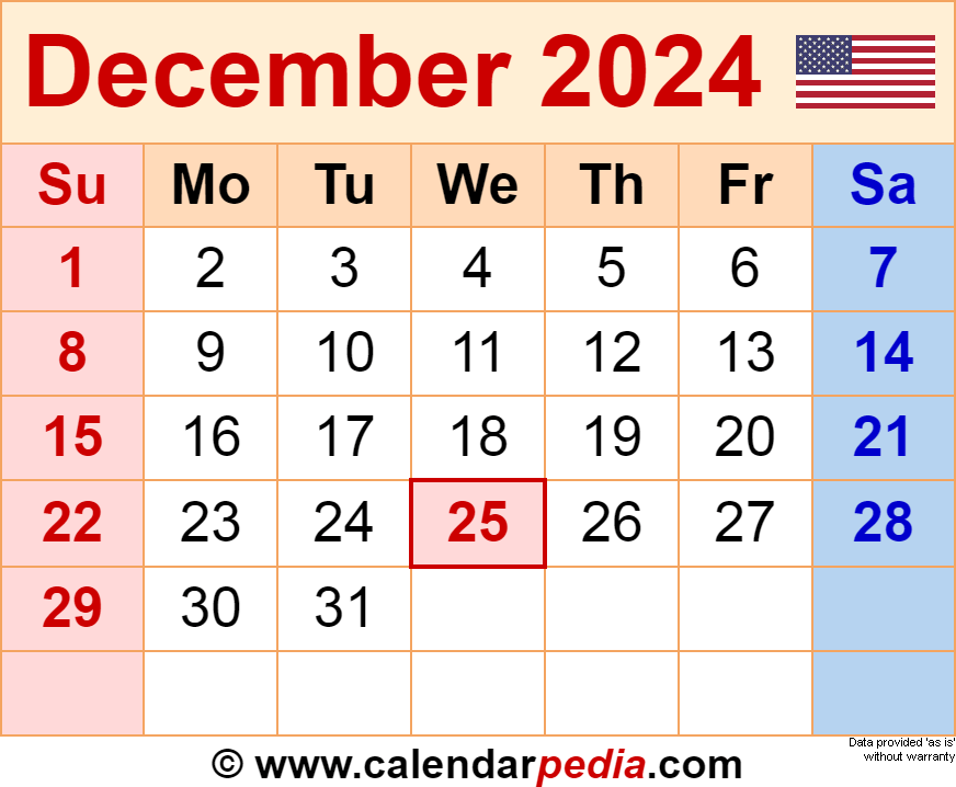 December January Calendar 2024