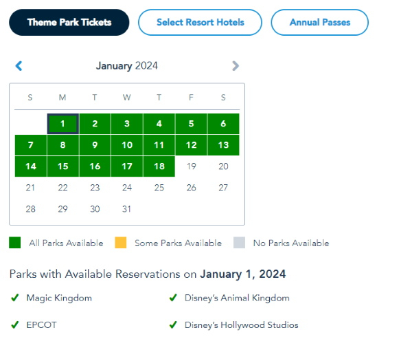 Disney World Theme Park Reservation Calendar Extended Into 2024 Notes