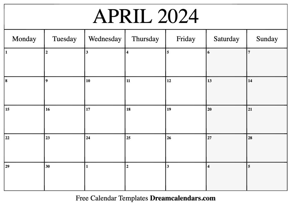 Calender For April 2024