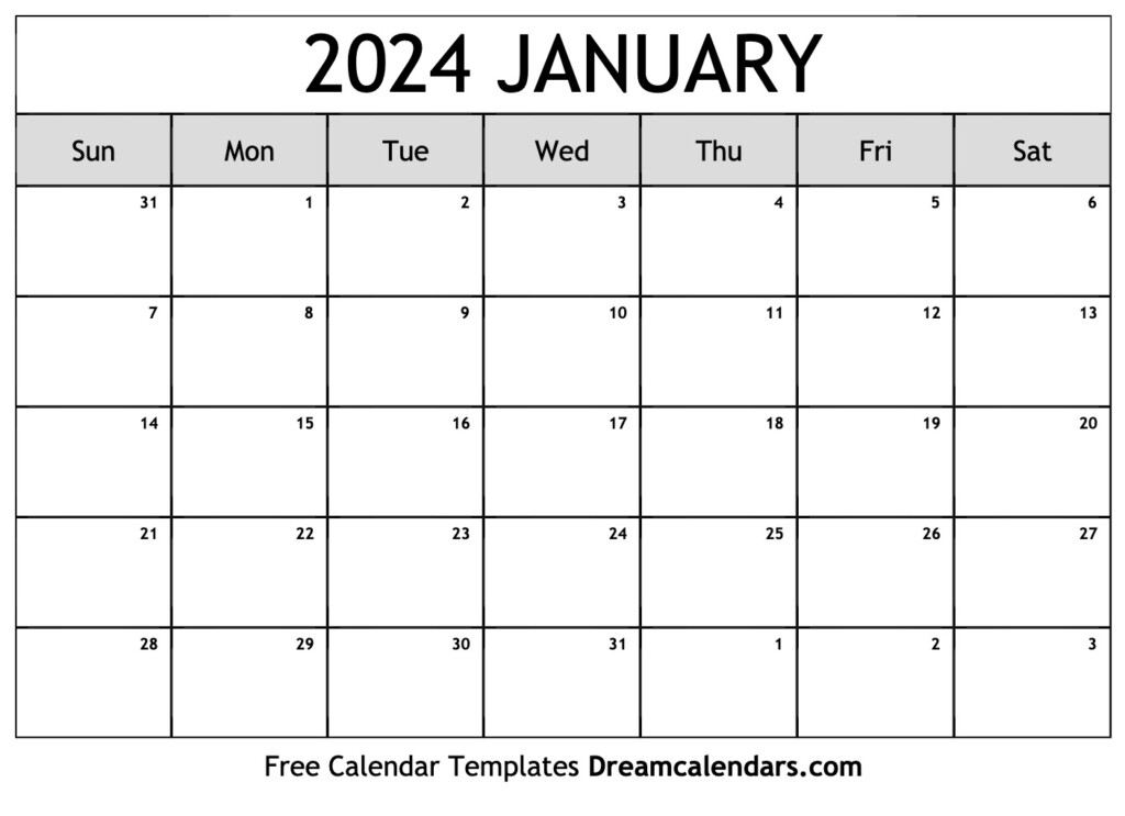 Free Printable Monthly January 2024 Calendar