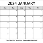 Free Printable Monthly January 2024 Calendar