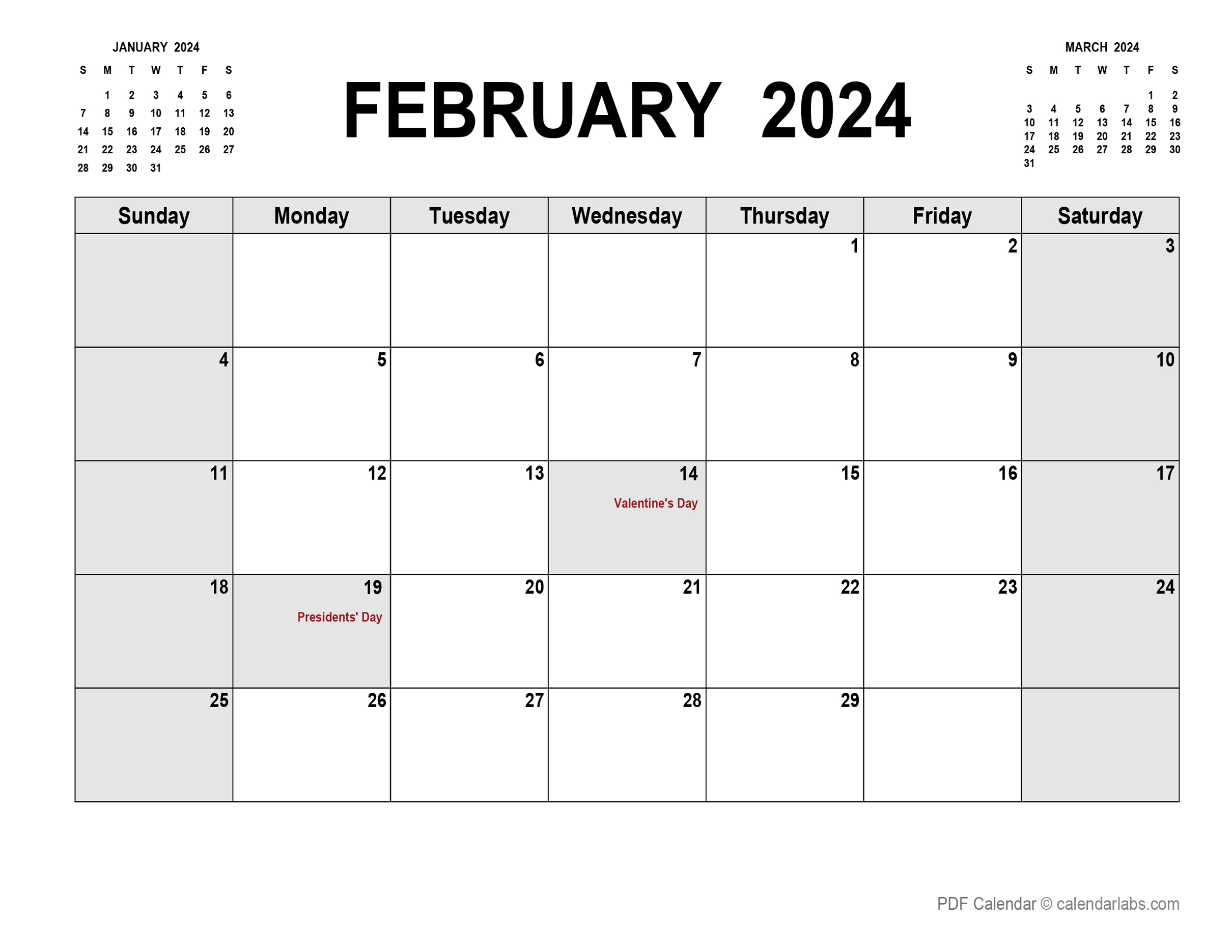 February 2024 Calendar Calendarlabs 