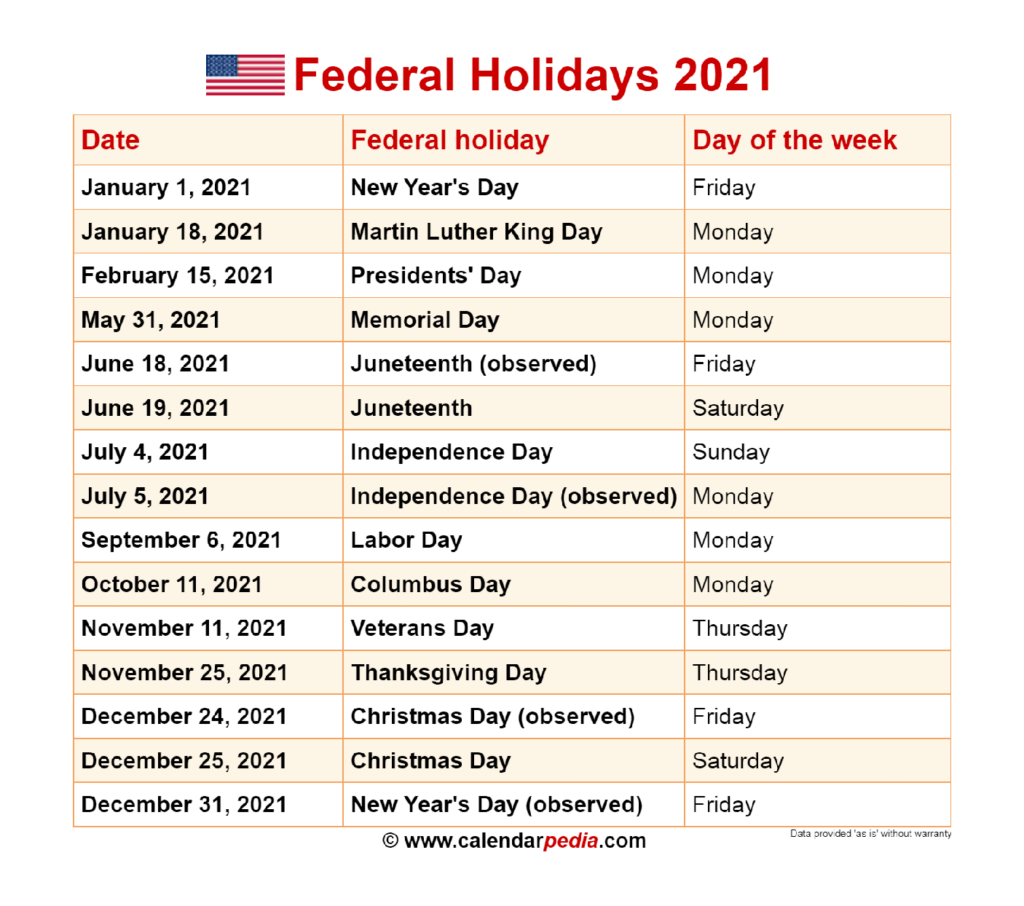 National Holiday Calendar 2024