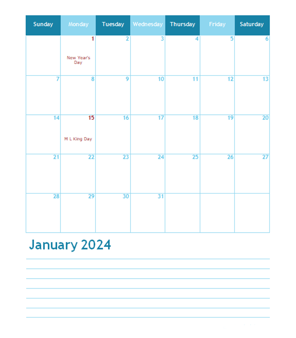 Customizable Calendar 2024