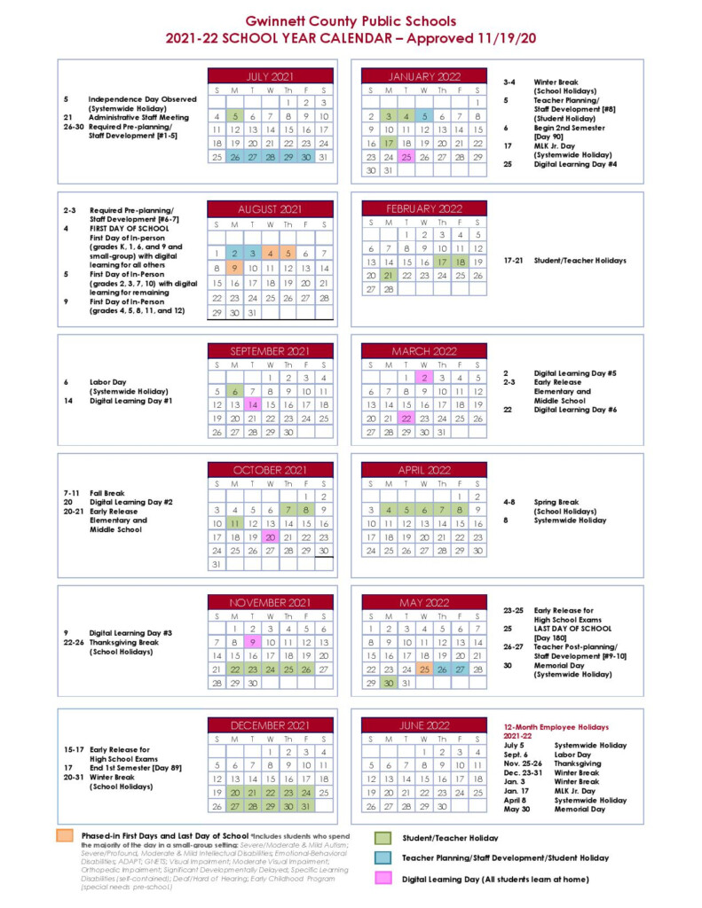 Gwinnett County 2021-2024 Calendar