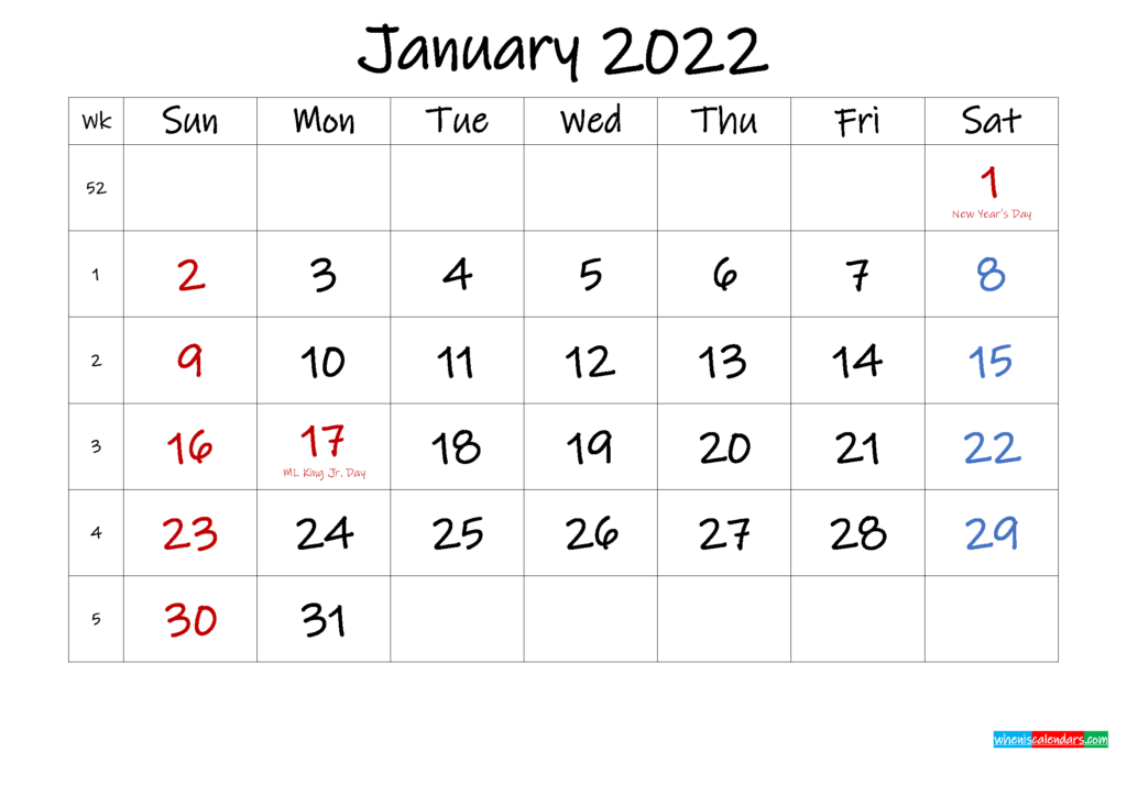 Free Printable January 2024 Calendar With Holidays