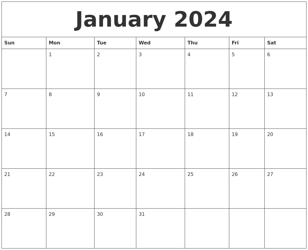 December January Calendar 2024