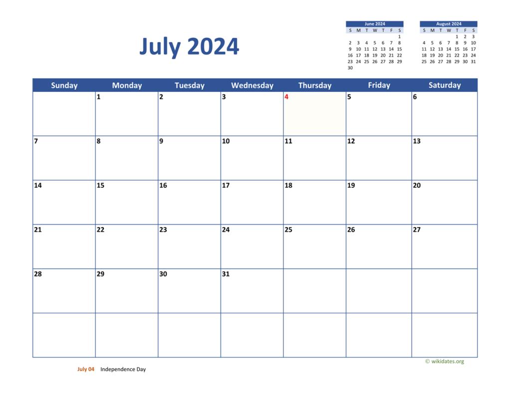 July 2024 Calendar Wiki