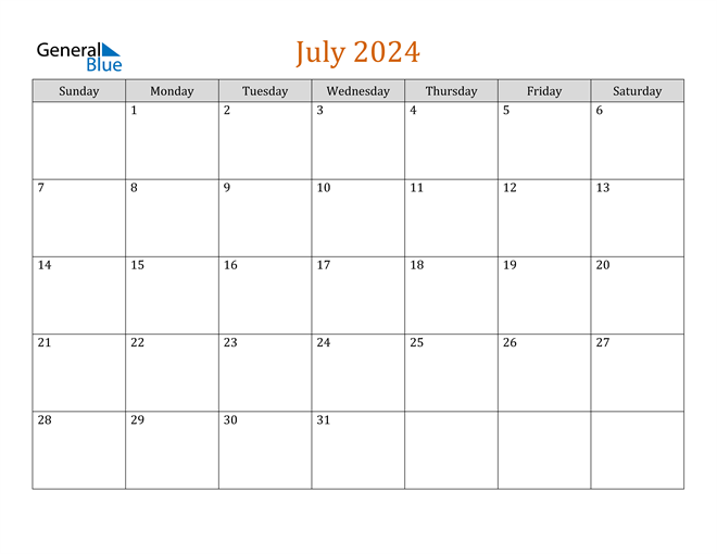 July 2024 Calendar PDF Word Excel 2024 Calendar Printable