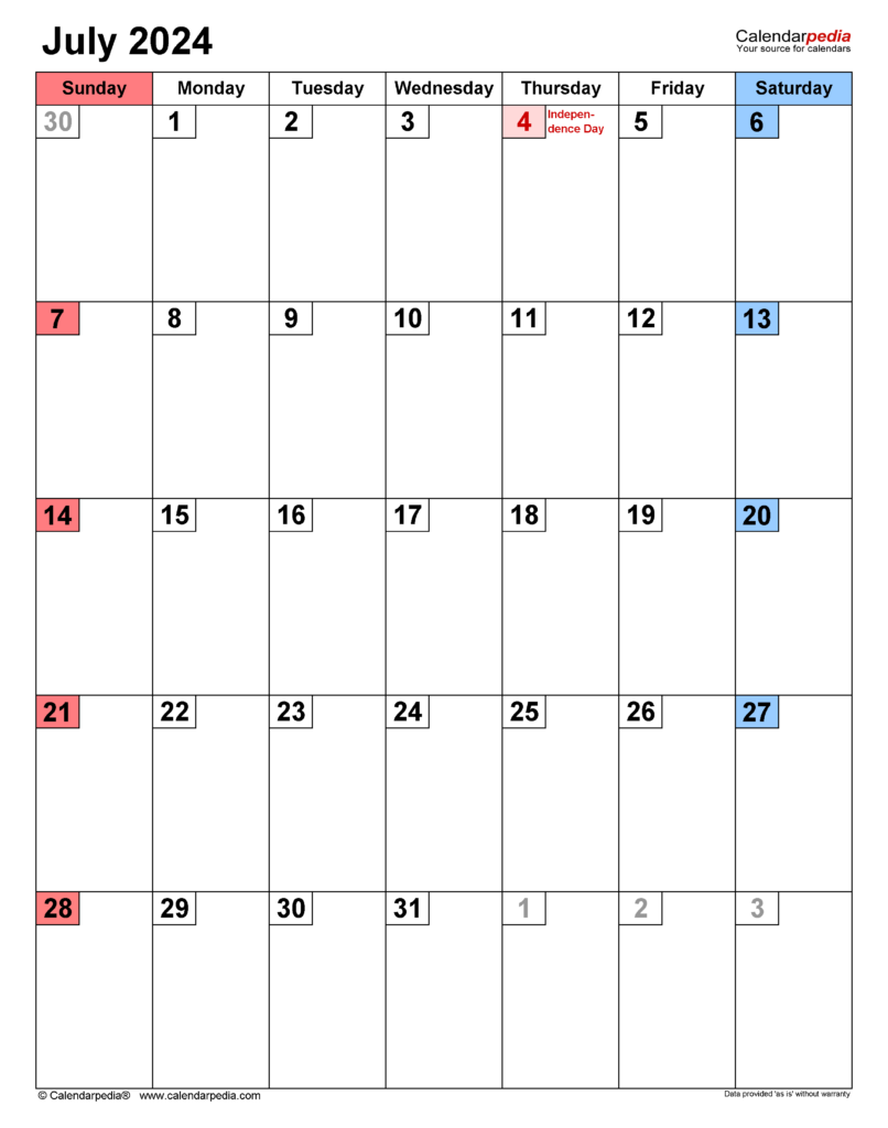 July 2024 Editable Calendar