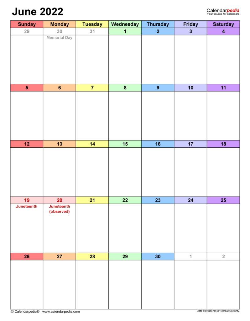 June Calendar 2024 Printable