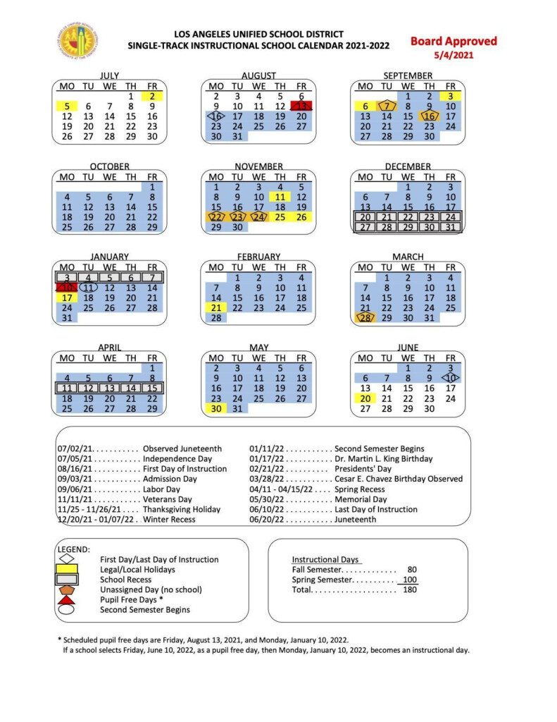 Lausd 2021 And 2024 Calendar