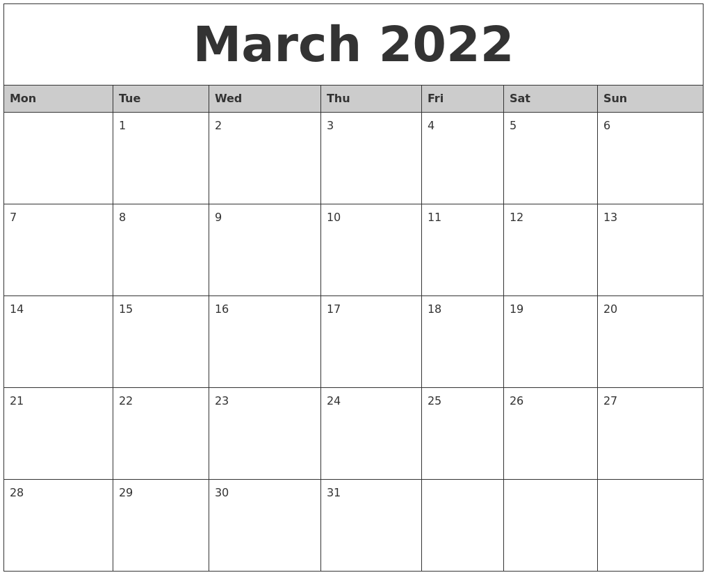 Free Printable Monthly March 2024 Calendar